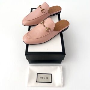 GUCCI | Light Pink Leather Princetown Horsebit Mules Slip On Loafers Flats 36